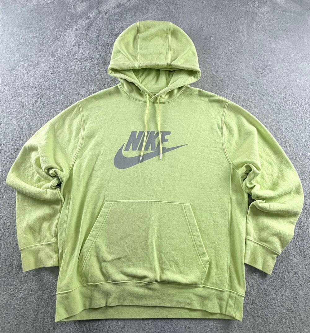 Nike Sportswear Hoodie Men's Large L Lime Green Swoosh Pullover Fleece